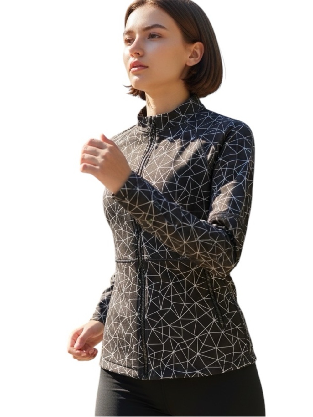 Karma athletic fitted jacket black white pattern Clara Shatter Glass mesh Medium